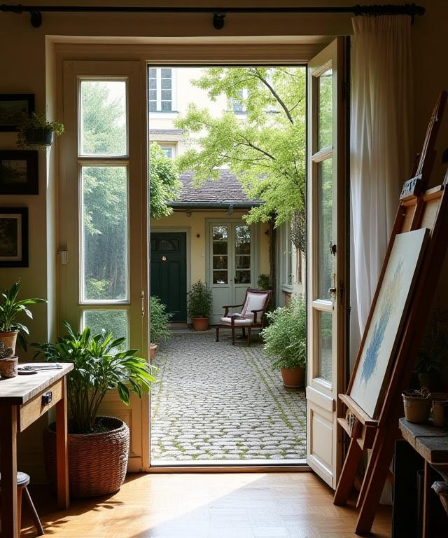 Atelier d'artiste donnant sur une cour pavée